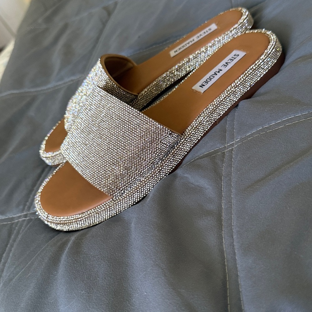 Steve Madden Glittering Silver Bling Slide Sandals